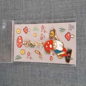 Whimsical Garden Gnome Keychain Purse Backpack Charm Metal Enamel Lobster Clasp